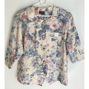 Tina Barrie Vintage Floral Collarless 3/4 Sleeve Pearl Button Blazer [US M/L]